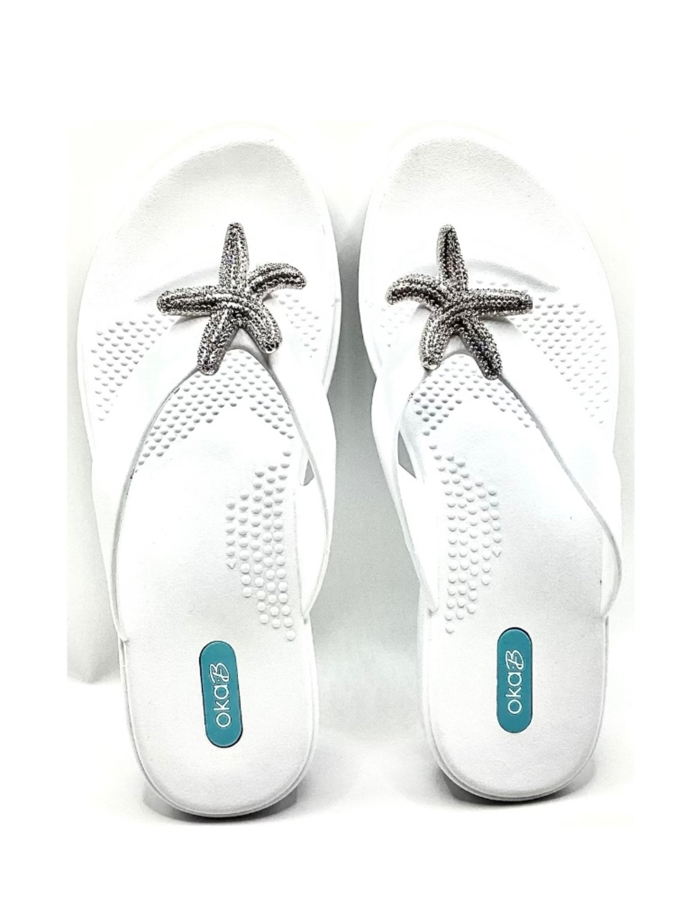 Oka-B Livie Starfish Flip Flops in White. Women’s Size 7-8 Medium - NWT